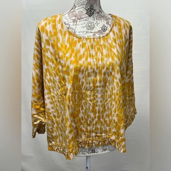 CYNTHIA ROWLEY Yellow Cheetah print Linen ruffle top size M - Picture 9 of 13